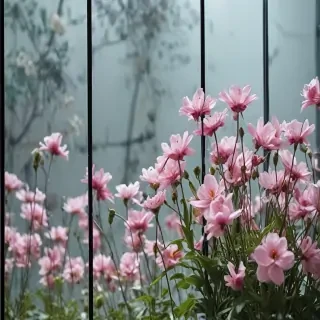 flowers behind glass wallpaper