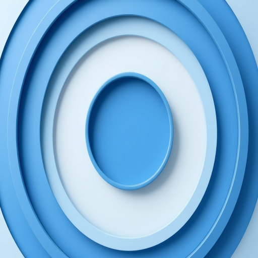 Create a vibrant abstract circular design featuring concentric circles in varying shades of blue with a sleek white section, shot with a DSLR camera at f/8 aperture, ISO 100, 50mm lens, in a top-down view to emphasize the geometric patterns and enhance clarity.