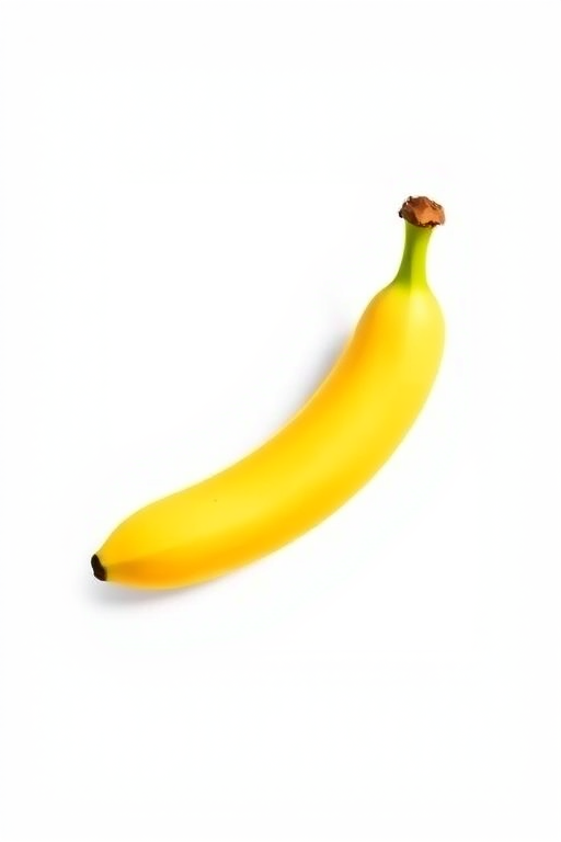 Create a vector illustration of a banana on a white background, using high resolution settings, 50mm lens, f/8 aperture, ISO 100, natural light to enhance vibrancy and clarity, focus on smooth gradients and shadows.