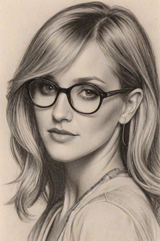 Comely Ashlee Simpson, pencil sketch, portrait of Splendid woman 1932s in glasses, hair style beatnik, outline, clear lines, fine lines, 8k