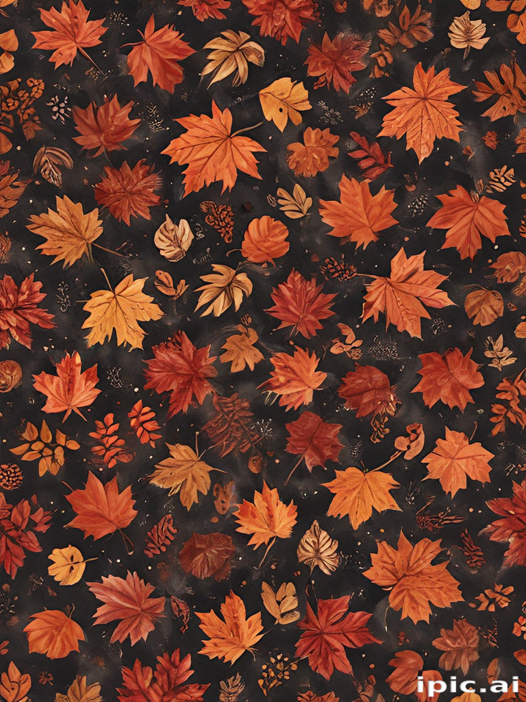 Autumn Leaves in Vibrant Shades of Orange and Brown Against Dark Background