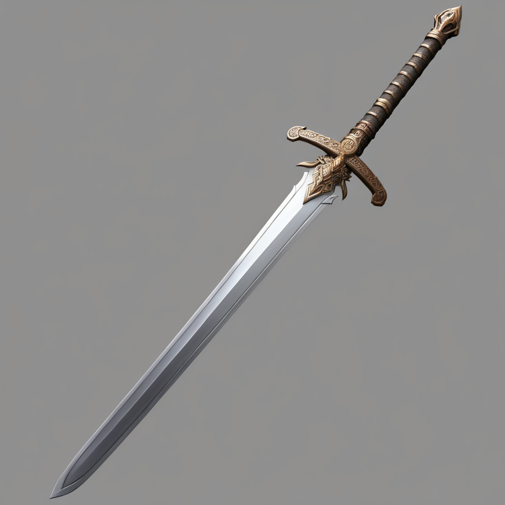 Intricately Designed Sword with Detailed Hilt and Gleaming Blade