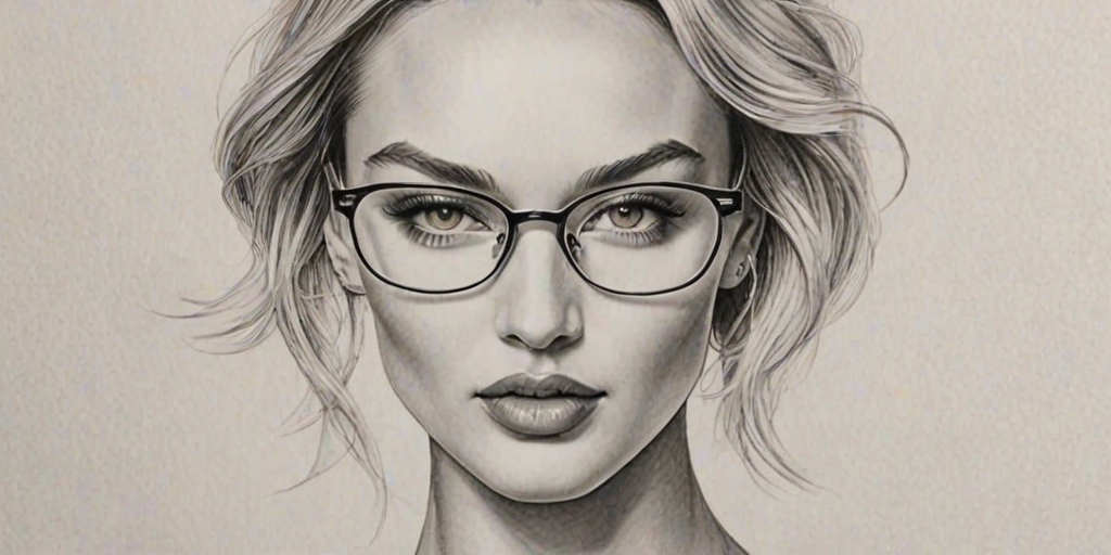 Dazzling Candice Swanepoel, pencil sketch, portrait of Pleasing woman 1928s in glasses, hair style beatnik, outline, clear lines, fine lines, 8k