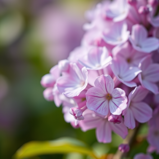 close-up shot of lilac flowers with a soft focus background, ISO 100, aperture f/2.8, shutter speed 1/250s, 50mm lens, macro photography style, natural light, DSLR camera