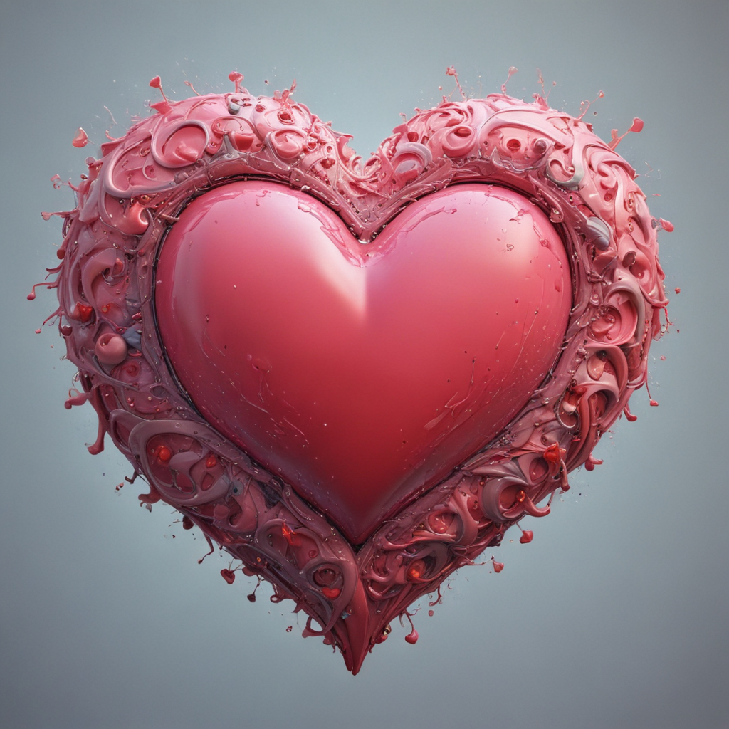 Intricate and Colorful Heart Design with Splashes of Liquid Love
