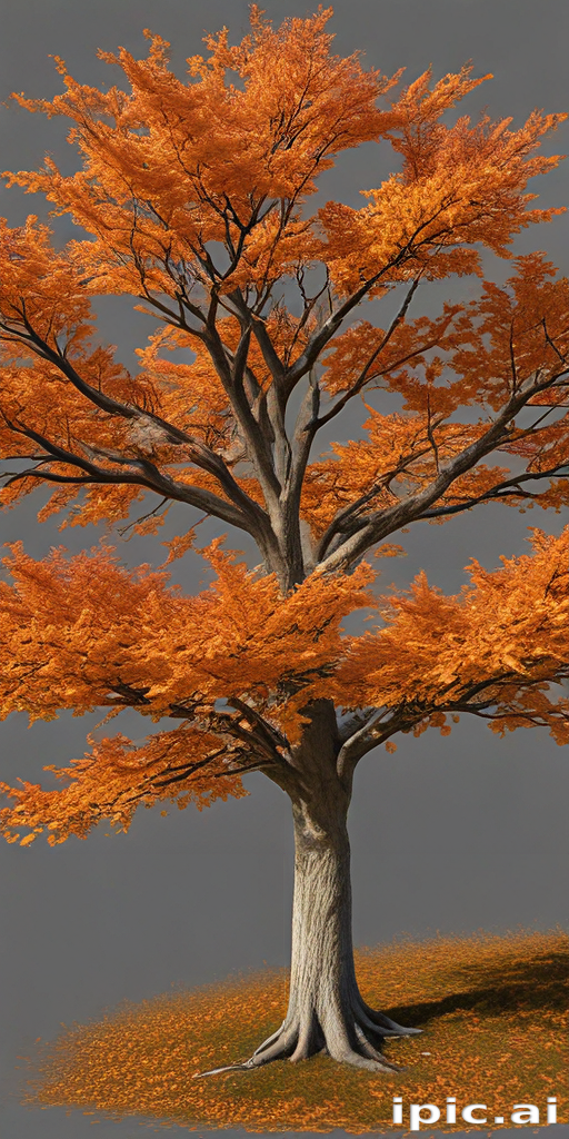 A Majestic Tree Displaying Vibrant Orange Leaves Against a Grey Background.