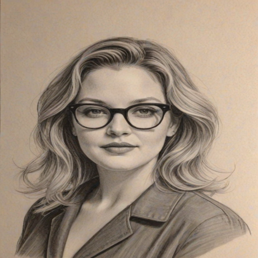 Magnificent Drew Barrymore, pencil sketch, portrait of Sublime woman 1958s in glasses, hair style beatnik, outline, clear lines, fine lines, 8k