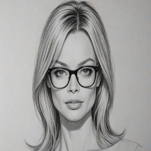 Gorgeous Jamie Pressly, pencil sketch, portrait of Wonderful woman 1969s in glasses, hair style beatnik, outline, clear lines, fine lines, 8k