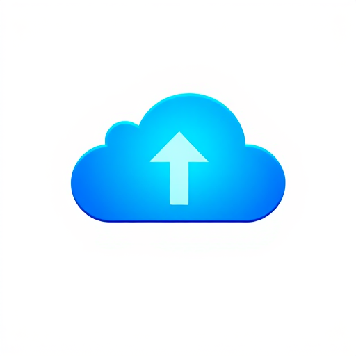 Create a high-resolution image of a blue cloud icon with an upward arrow inside, using a Canon EOS 5D Mark IV, 50mm lens, f/2.8 aperture, ISO 100, shot in a clean, minimalistic style against a white background, soft lighting for enhanced clarity.