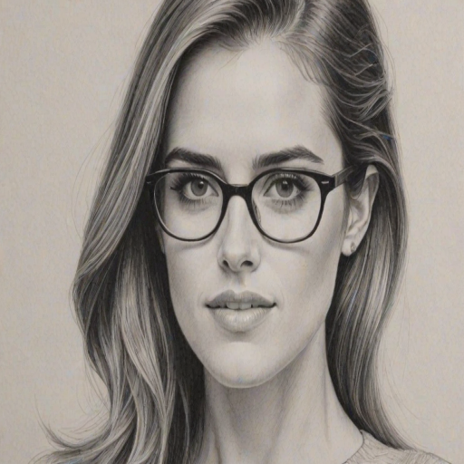 Exquisite Allison Williams, pencil sketch, portrait of Radiant woman 1965s in glasses, hair style beatnik, outline, clear lines, fine lines, 8k