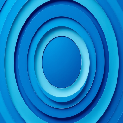 Create a vibrant abstract circular design featuring concentric circles in varying shades of blue with a sleek white section, shot with a DSLR camera at f/8 aperture, ISO 100, 50mm lens, in a top-down view to emphasize the geometric patterns and enhance clarity.