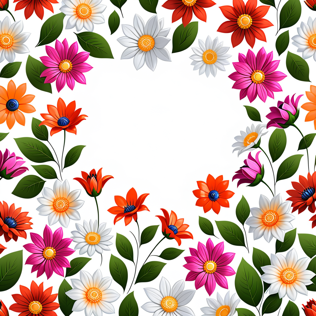 Vibrant Floral Border with Colorful Flowers and Green Leaves ...