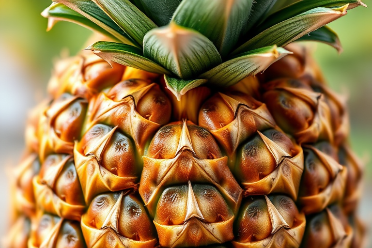 create a highly detailed illustration of a pineapple with intricate textures and shading, close-up view, high-resolution, using a DSLR camera with a 50mm lens, aperture f/1.8, ISO 100, in natural light to enhance image quality