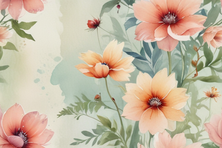 Delicate Floral Watercolor Arrangement Featuring Soft Pink and Peach Blooms