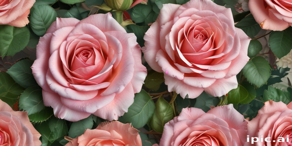 Beautiful Pink Roses Surrounded by Lush Green Leaves in Full Bloom
