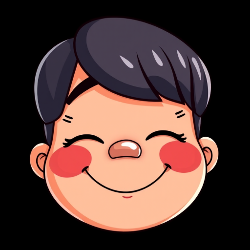 Create a high-resolution cartoon-style illustration of a smiling face with rosy cheeks on a black background, using a Canon EOS 5D Mark IV, 50mm f/1.8 lens, aperture at f/2.8, ISO 100, with a focus on vibrant colors and sharp details.