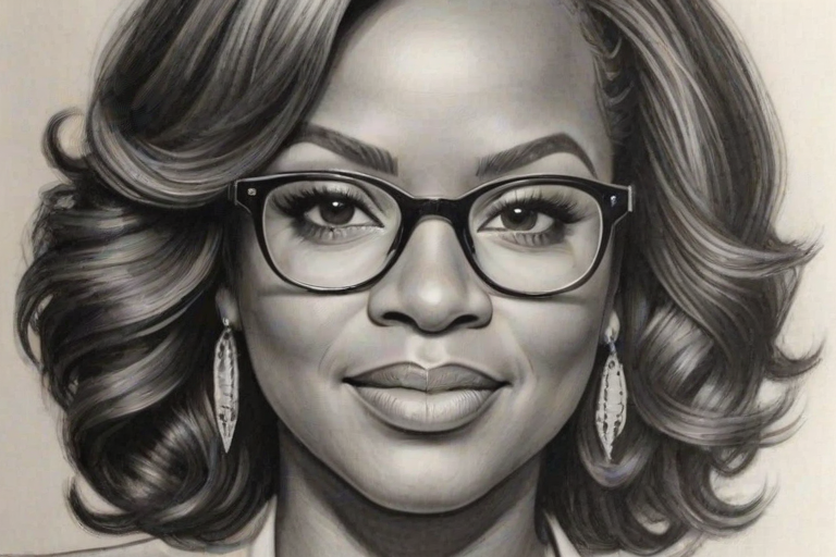 Graceful Kandi Burruss, pencil sketch, portrait of Lovely woman 1933s in glasses, hair style beatnik, outline, clear lines, fine lines, 8k
