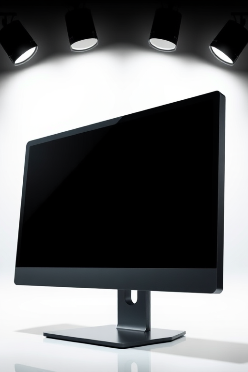 Create a high-resolution vector image of a modern computer monitor with a sleek design, using a studio lighting setup, wide-angle lens, f/2.8 aperture, ISO 100, and 24mm focal length for enhanced clarity and vivid colors.
