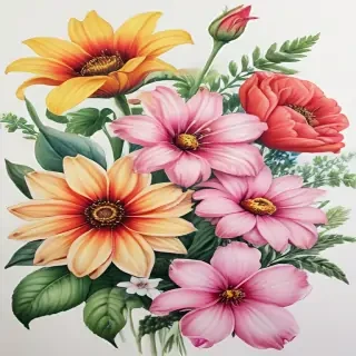 drawings of flowers with color