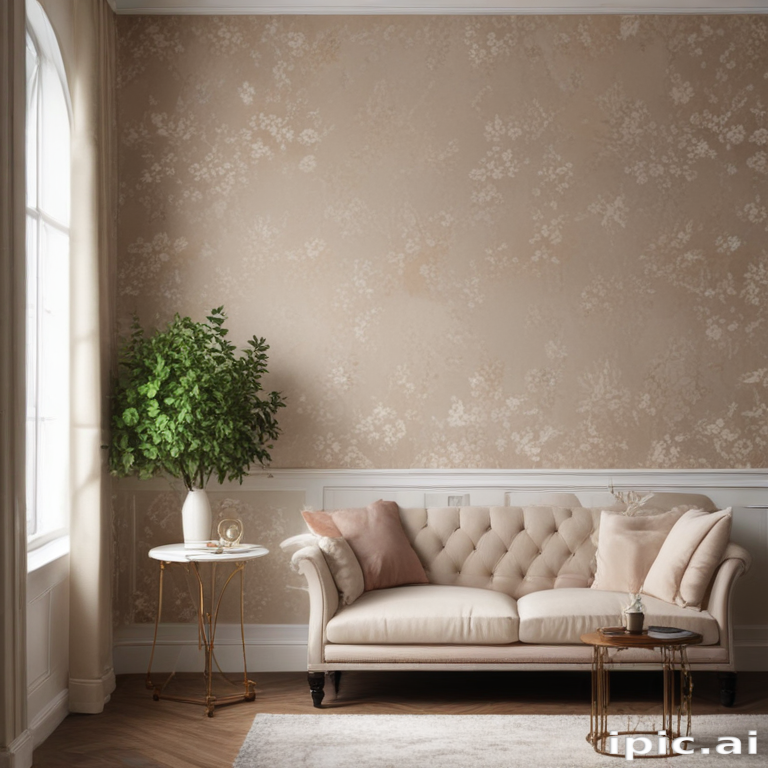Elegant Living Room with Floral Wallpaper and Cozy Couch Design