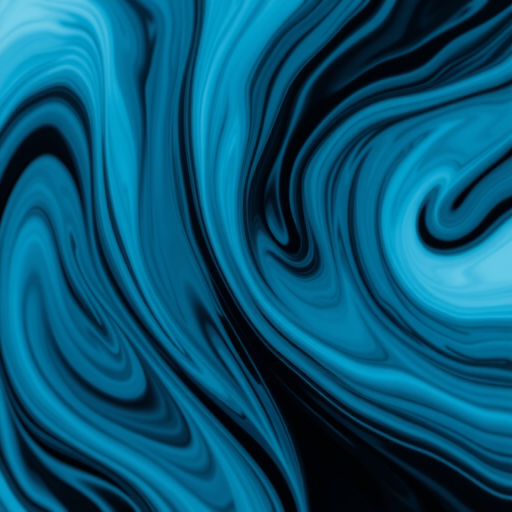Create an abstract image with swirling patterns and contrasting light blue and black colors, using a Canon EOS R camera, 50mm lens, f/1.8 aperture, ISO 100, and a soft-focus style for a dreamlike effect.