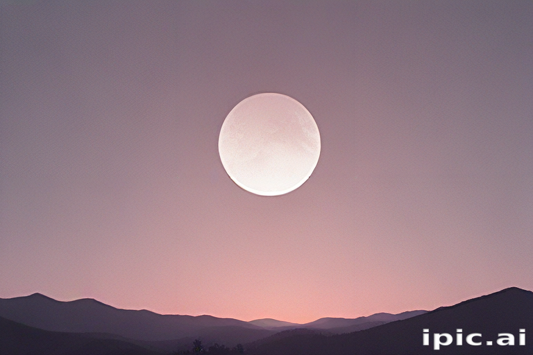 Serene Evening Landscape with a Large Moon Over Majestic Mountains