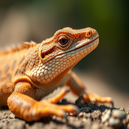 regenerate a highly detailed image of a lizard, using a macro lens at f/2.8 aperture, 1/200 sec shutter speed, ISO 100, with a shallow depth of field to focus on the textures and colors of the lizard, shot from a low angle to enhance its presence, in natural light for accurate color representation, using a DSLR camera.