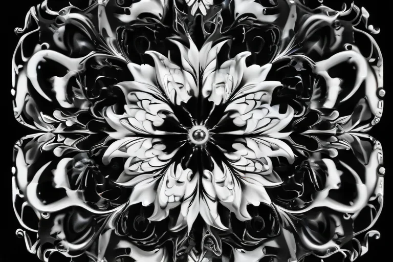 Intricate Black and White Floral Design with Elegant Swirls and Patterns