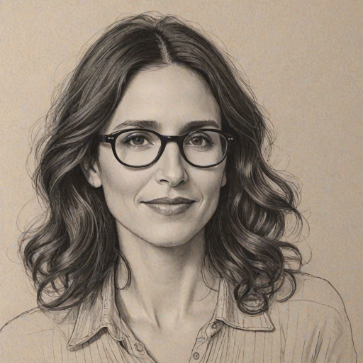 Radiant Michaela Watkins, pencil sketch, portrait of Fetching woman 1925s in glasses, hair style beatnik, outline, clear lines, fine lines, 8k