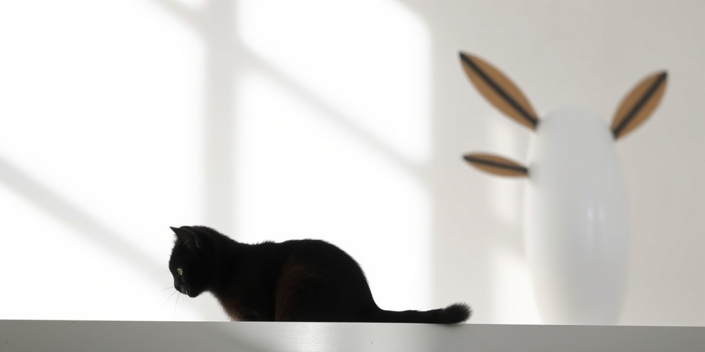 generate a high-quality illustration of a simple, stylized black cat silhouette on a white background, using a Canon EOS R5 camera, 50mm lens, f/1.8 aperture, ISO 100, in natural light with a slight soft focus to enhance smooth edges and contrast