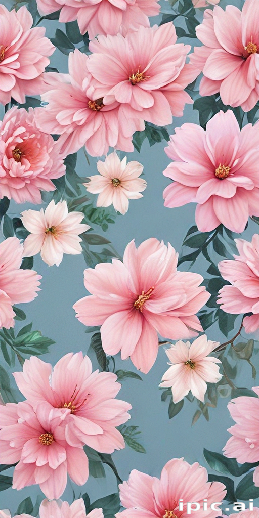 Delicate Pink Floral Pattern on a Soft Blue Background for Elegance
