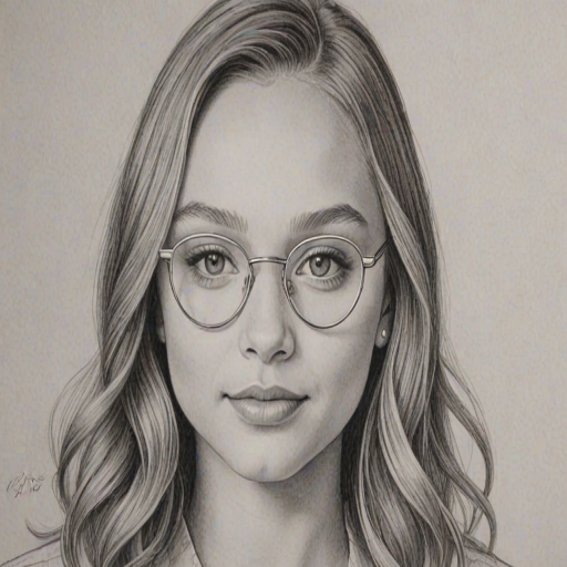 Wonderful Maddie Ziegler, pencil sketch, portrait of Dazzling woman 1948s in glasses, hair style beatnik, outline, clear lines, fine lines, 8k