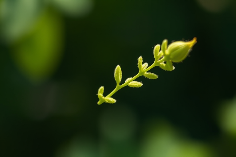 regenerate a delicate watercolor illustration of a green leafy stem, using a Canon EOS R5, f/2.8 aperture, 50mm lens, in natural light with a shallow depth of field to enhance color vibrancy and detail, capturing a soft and artistic view.