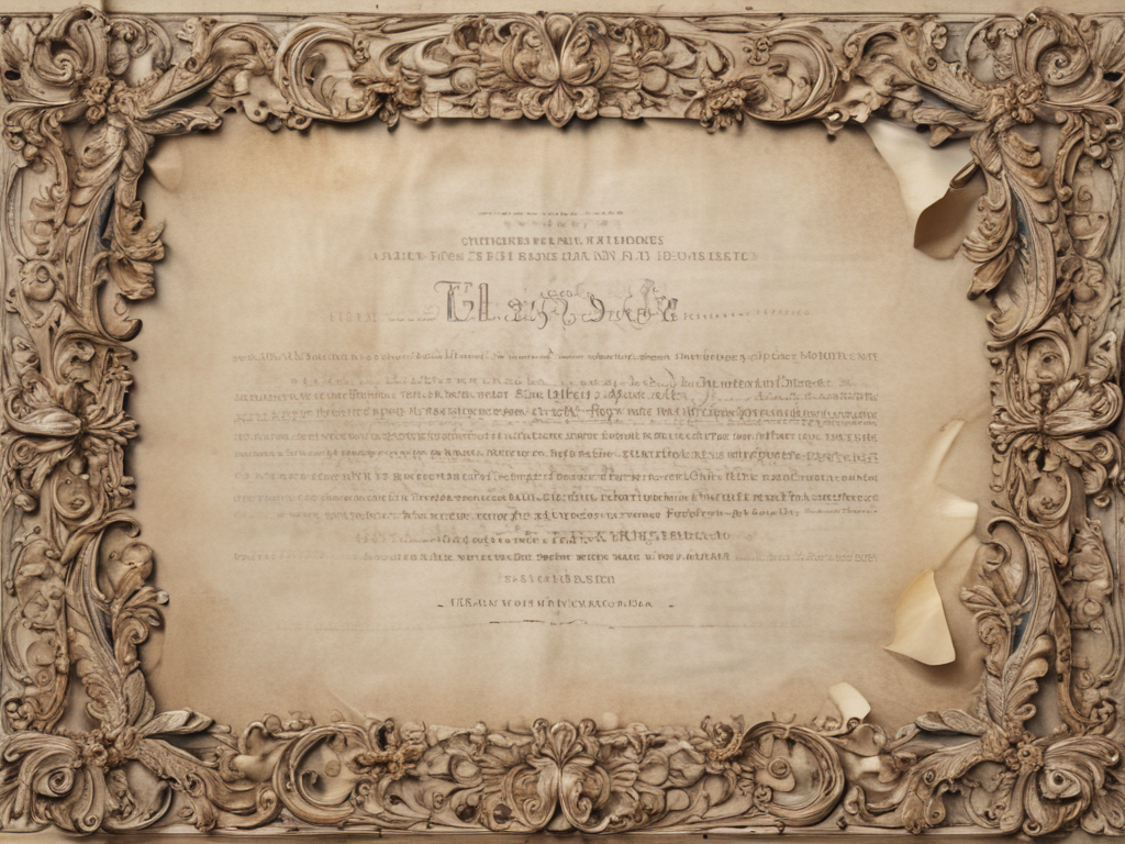 Ancient Document Framed with Intricate Baroque Design and Historical ...