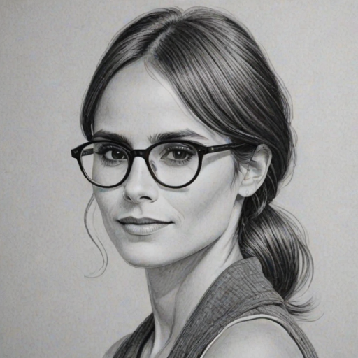 Wonderful Jordana Brewster, pencil sketch, portrait of Graceful woman 1925s in glasses, hair style beatnik, outline, clear lines, fine lines, 8k