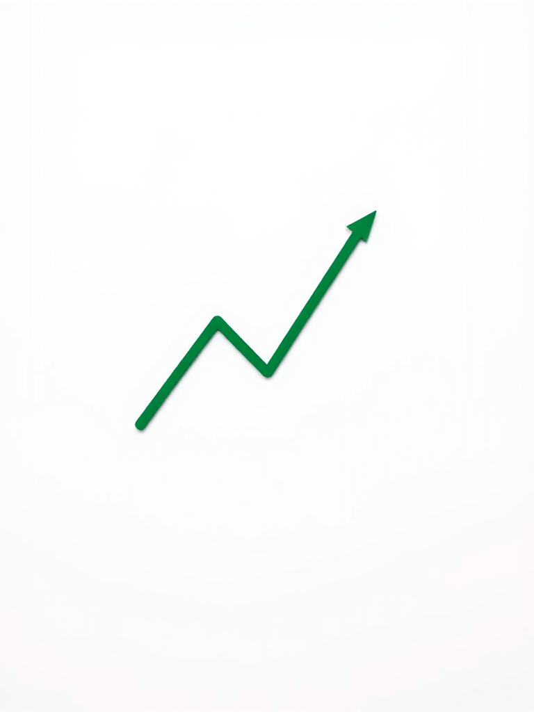 generate a clean and modern upward trend graph icon in dark green color on a white background with a high-resolution DSLR camera using a 50mm lens at f/2.8, ISO 100, and 1/200s shutter speed for sharp detail and vibrant colors.