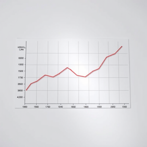 create a line graph showing a downward trend with vertical values ranging from 1500 to 1750, horizontal values from 0 to 4000, use a clean white background, add grid lines, camera type DSLR, camera style high dynamic range, aperture f/8, shutter speed 1/60s, ISO 200, shot from above at a slight angle to emphasize the graph's details