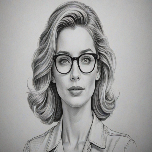 Sublime Annabelle Wallis, pencil sketch, portrait of Fascinating woman 1952s in glasses, hair style beatnik, outline, clear lines, fine lines, 8k