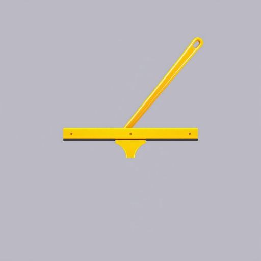 Create a high-resolution illustration of a squeegee with a long yellow handle and a flat rubber blade, captured with a Canon EOS R5 camera, 50mm lens, f/8 aperture, ISO 100, in bright studio lighting for enhanced details and clarity.