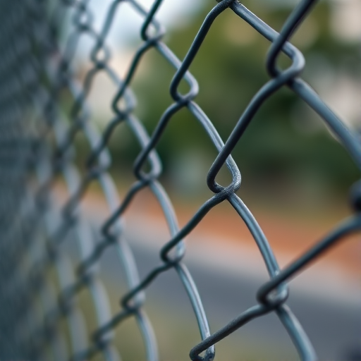 regenerate a close-up view of a chain-link fence with a shallow depth of field, using a DSLR camera with a 50mm lens, aperture set to f/2.8 and ISO 100, ensuring sharp focus on the mesh with a blurred background to enhance image quality