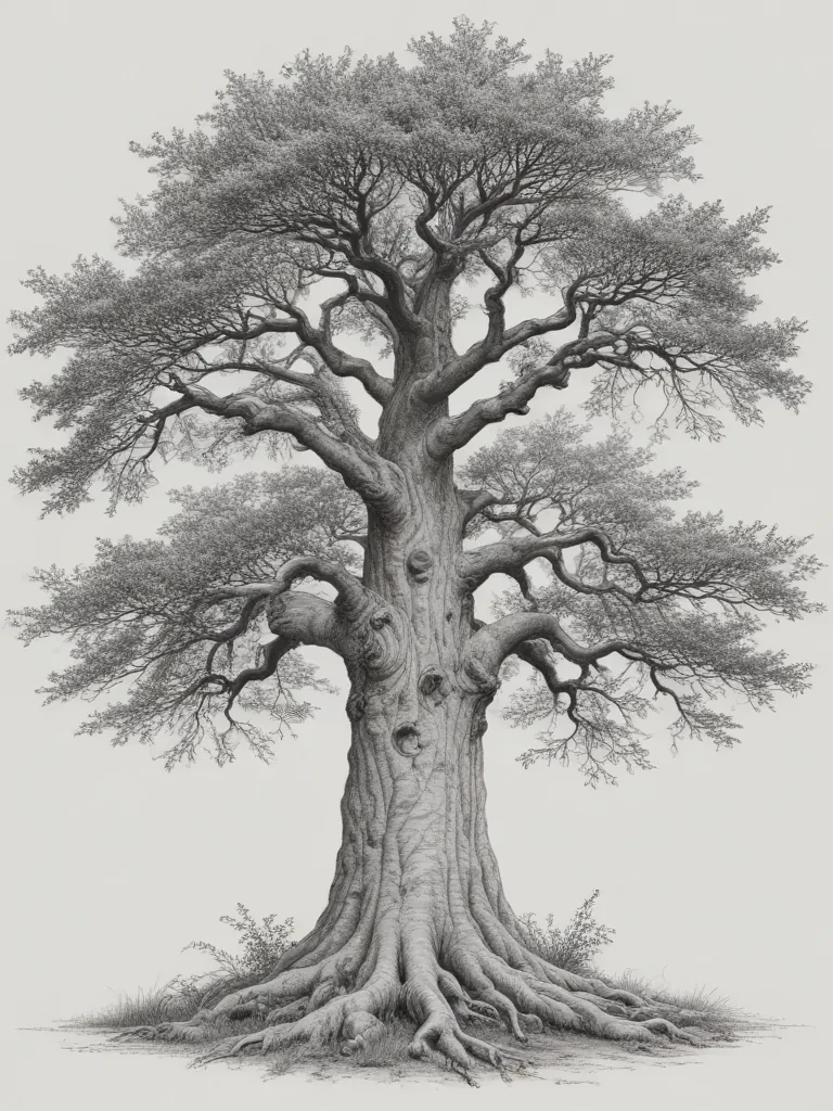Majestic Tree with Intricate Branches and Textured Bark Against a White ...