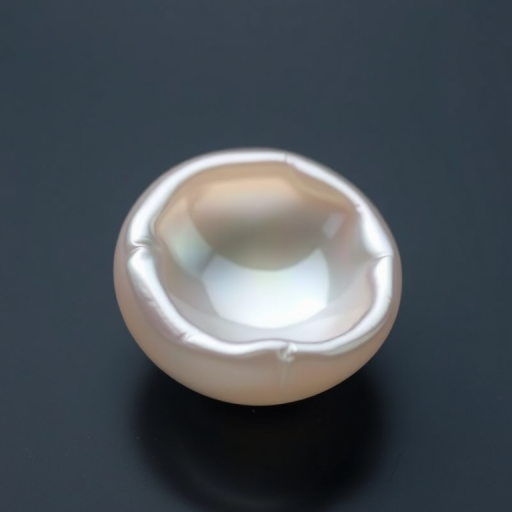 Create a high-resolution image of a translucent pearl with a smooth surface and soft reflections, using a macro lens at f/2.8 aperture, ISO 100, 1/200s shutter speed, with a well-lit softbox setup for even lighting, viewed from a slightly elevated angle to capture its luster and depth.