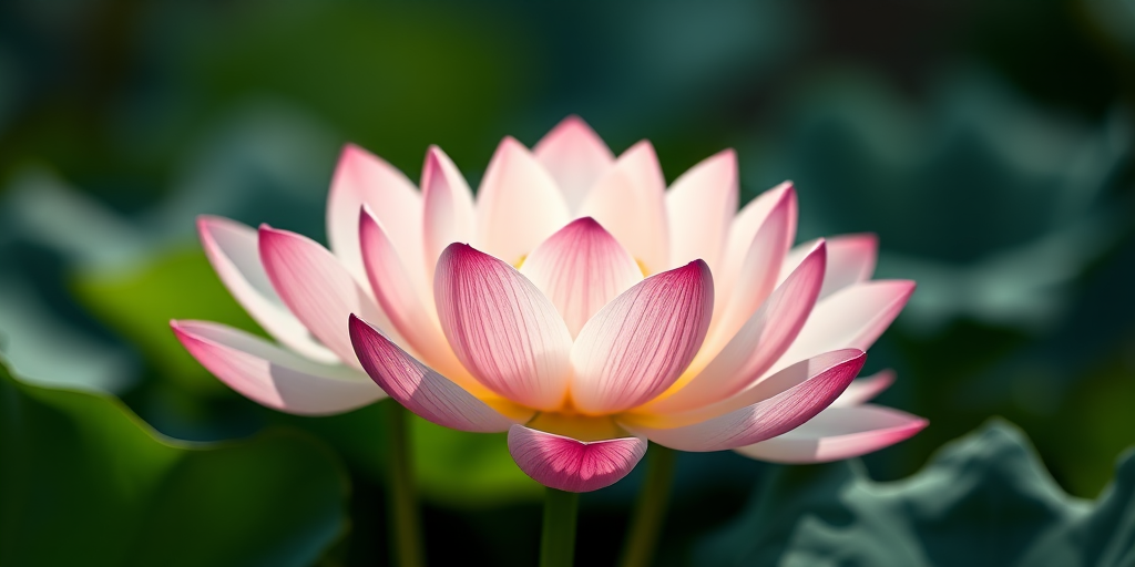 Create a high-resolution illustration of three lotus flowers stacked vertically, using a soft focus effect, with a Canon EOS R5, 50mm f/1.2 lens, ISO 100, aperture f/2.8, and a natural light setting to enhance image clarity and detail.