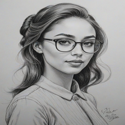 Gorgeous Lindsey Morgan, pencil sketch, portrait of Elegant woman 1960s in glasses, hair style beatnik, outline, clear lines, fine lines, 8k