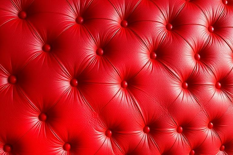 high-resolution image of a red leather tufted wall, macro shot, aperture f/2.8, shutter speed 1/60s, ISO 100, DSLR camera, soft natural lighting, diagonal view