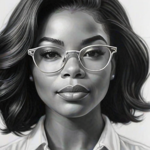 Splendid Gabrielle Union, pencil sketch, portrait of Wonderful woman 1957s in glasses, hair style beatnik, outline, clear lines, fine lines, 8k