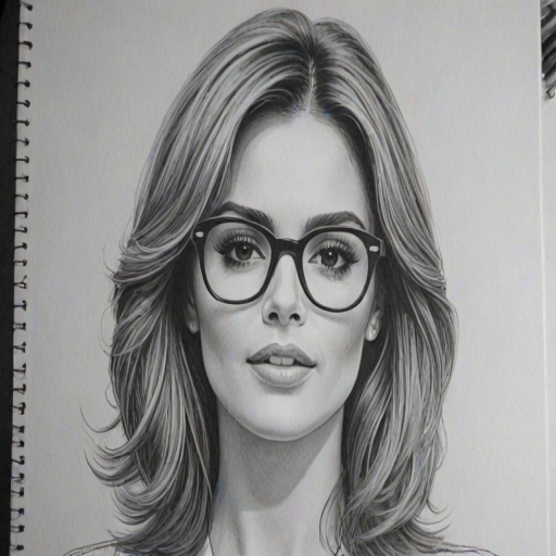 Dazzling Cheryl Cole, pencil sketch, portrait of Charming woman 1979s in glasses, hair style beatnik, outline, clear lines, fine lines, 8k