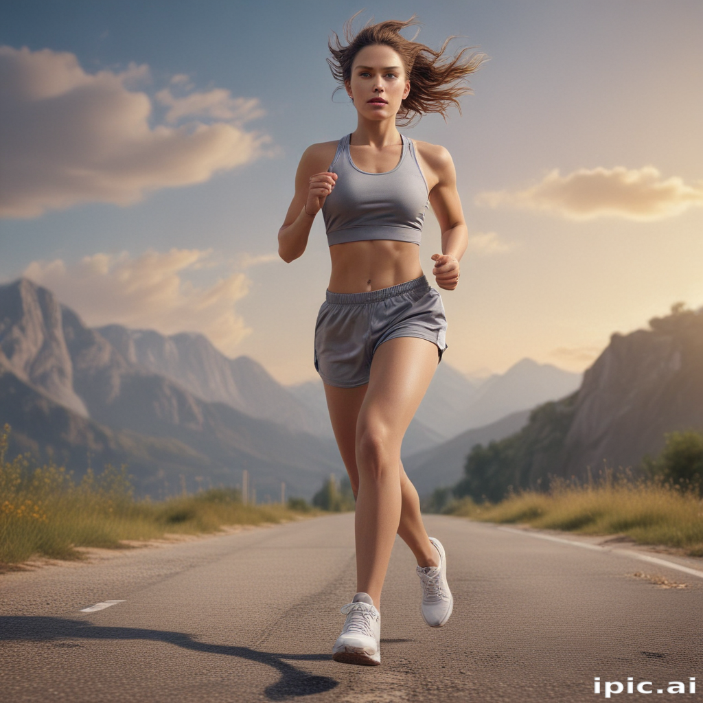 Certain Runner Determined Runner Training on a Scenic Mountain Road Under Bright Sky