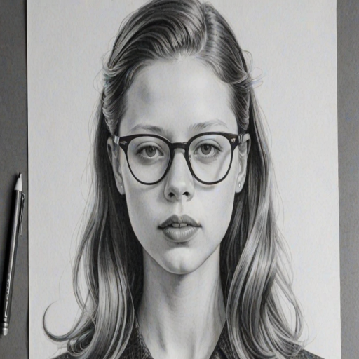 Appealing Mia Goth, pencil sketch, portrait of Elegant woman 1938s in glasses, hair style beatnik, outline, clear lines, fine lines, 8k