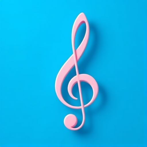 Create a vibrant illustration of a musical treble clef symbol on a bright blue background, emphasizing the smooth curves and details of the clef, using a DSLR camera with a 50mm lens, f/1.8 aperture, ISO 100, and a shallow depth of field to enhance image quality and focus.